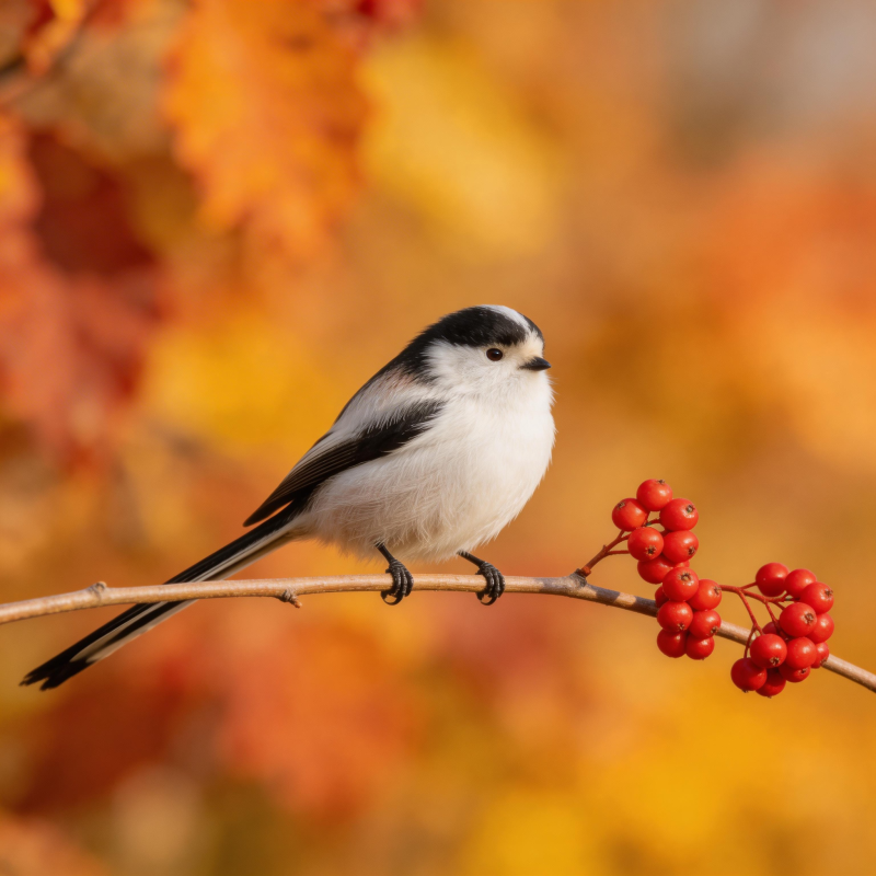 秋鸟栖枝红果旁图片