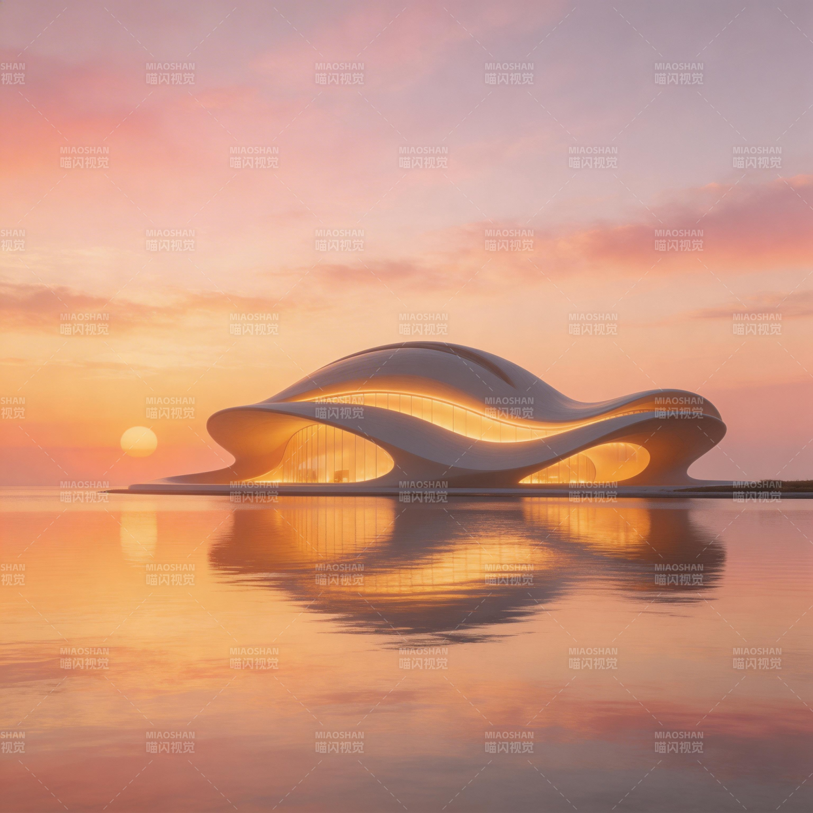 流光建筑映日辉图片