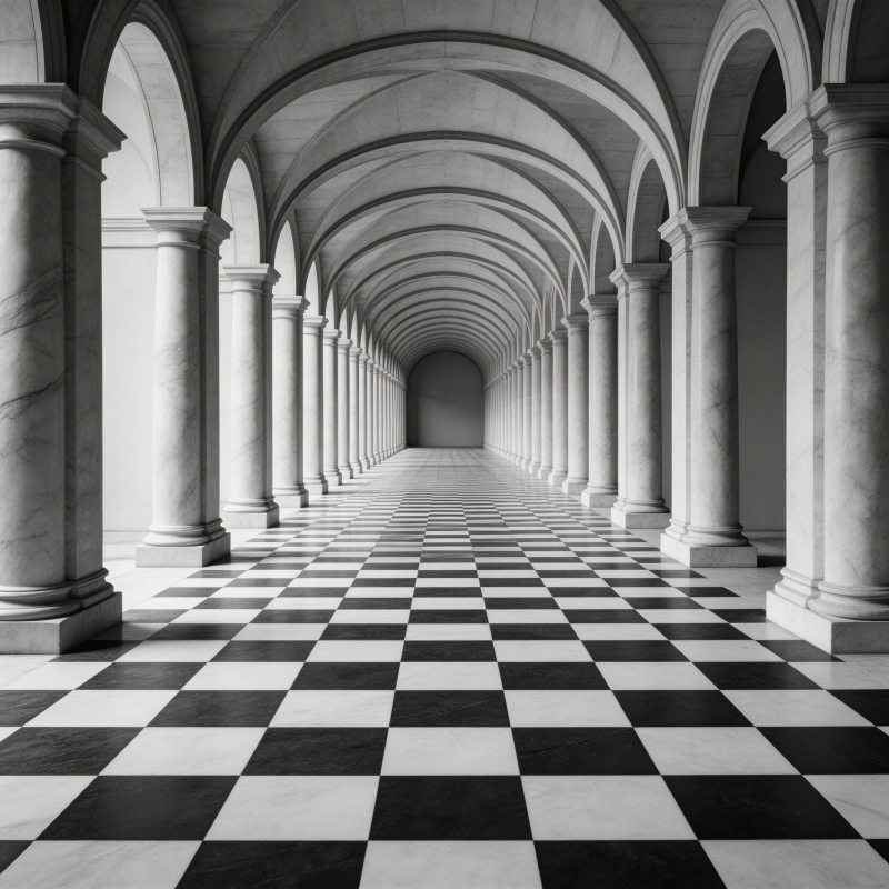 黑白棋盘长廊图片
