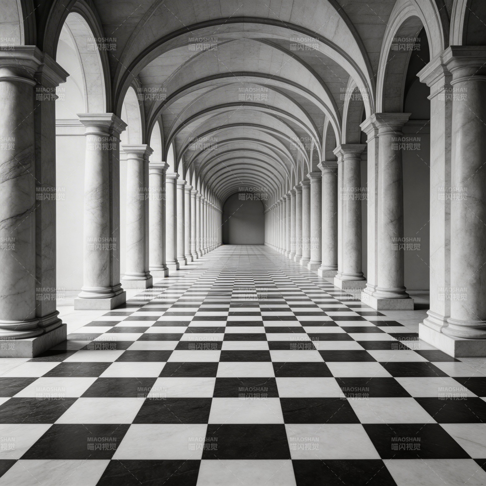黑白棋盘长廊图片