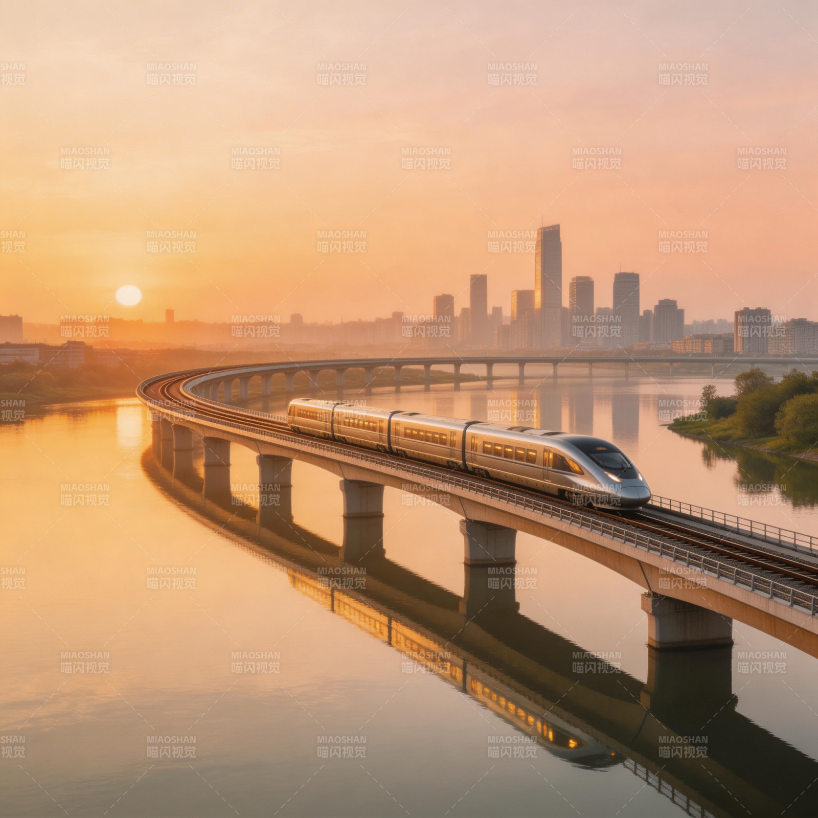 高铁掠影 城市晨曦图片