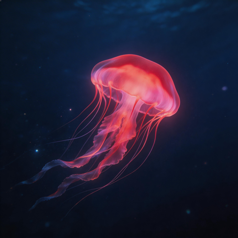 深海红霞水母图片