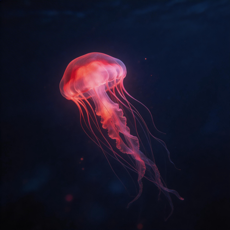 深海红霞水母图片