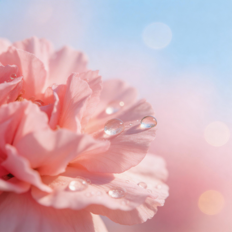 粉花露珠映晨光图片