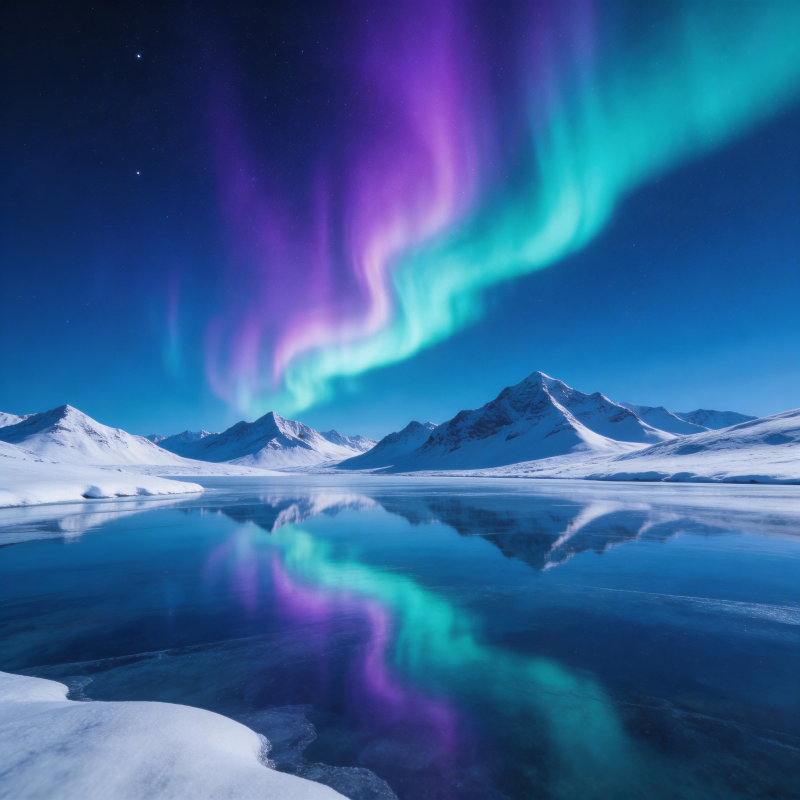 极光映雪湖图片