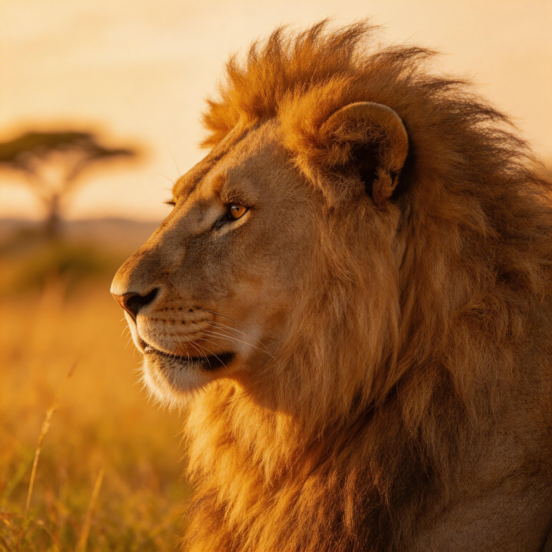草原雄狮侧影图片