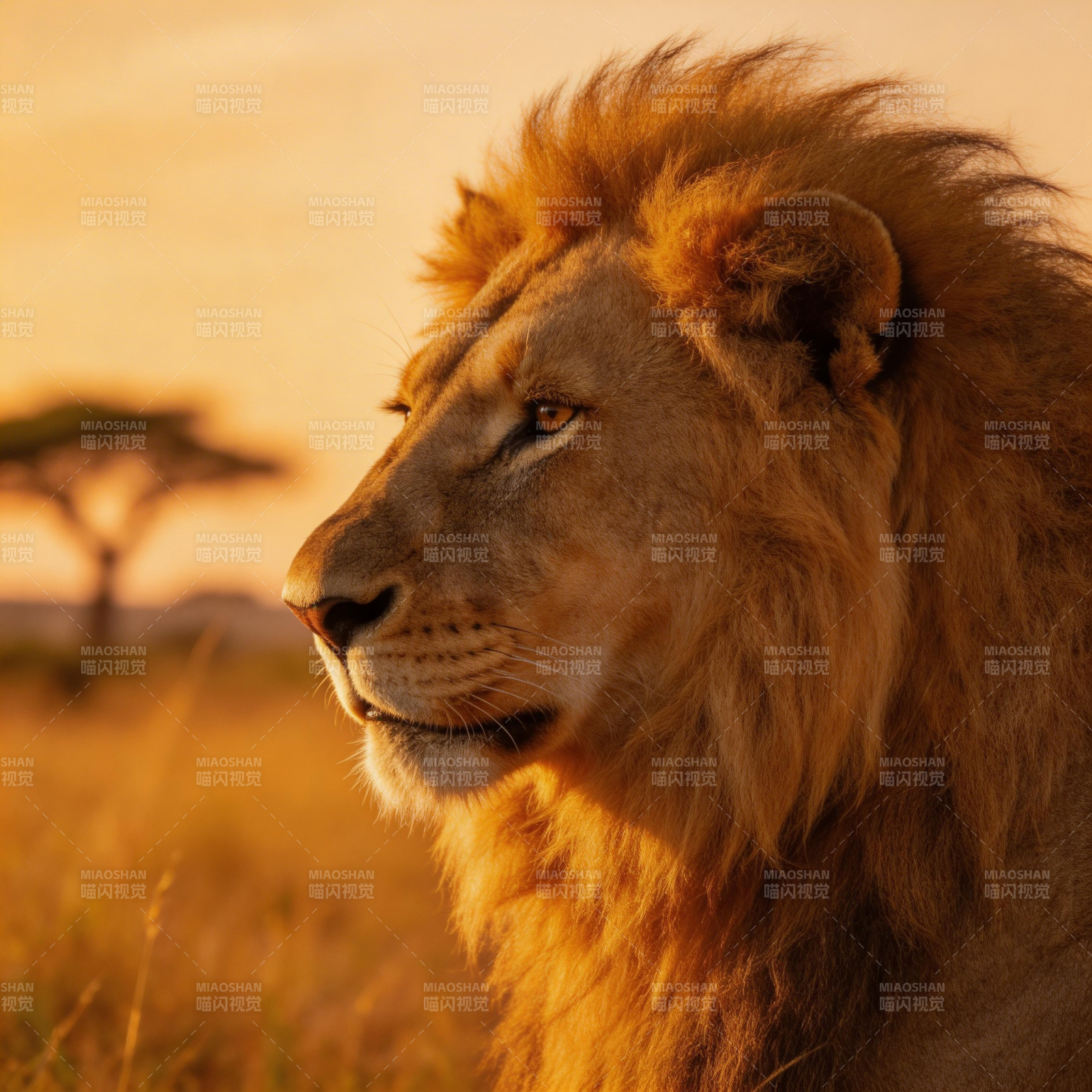 夕阳下的雄狮图片