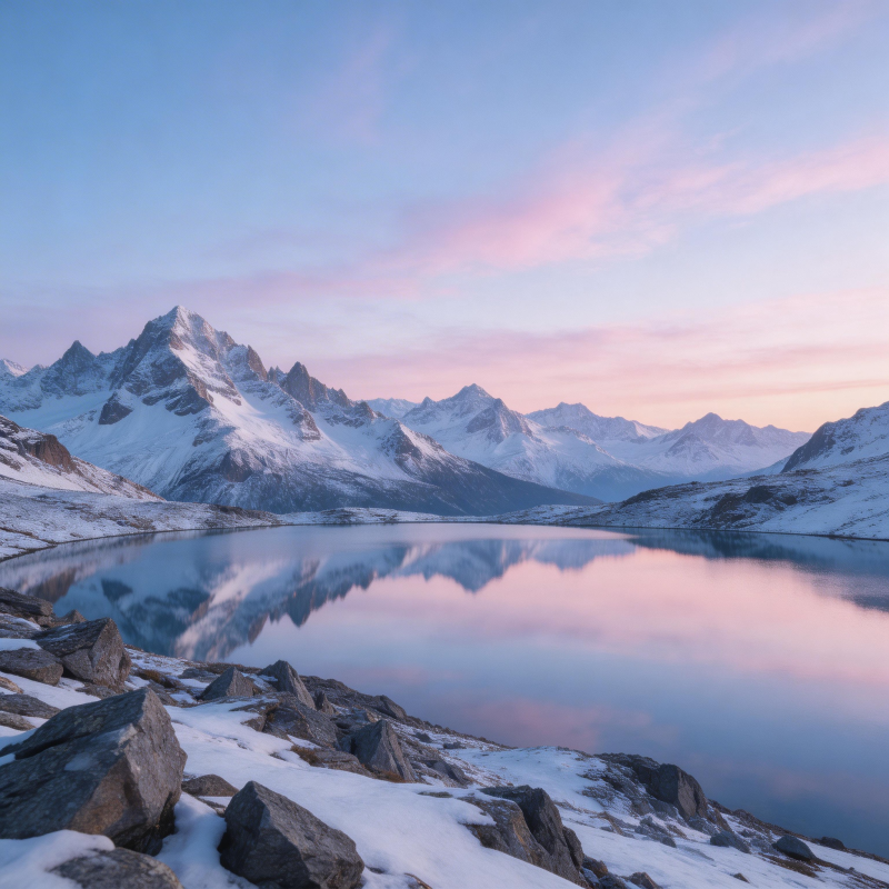 雪山映湖 晨曦如画图片