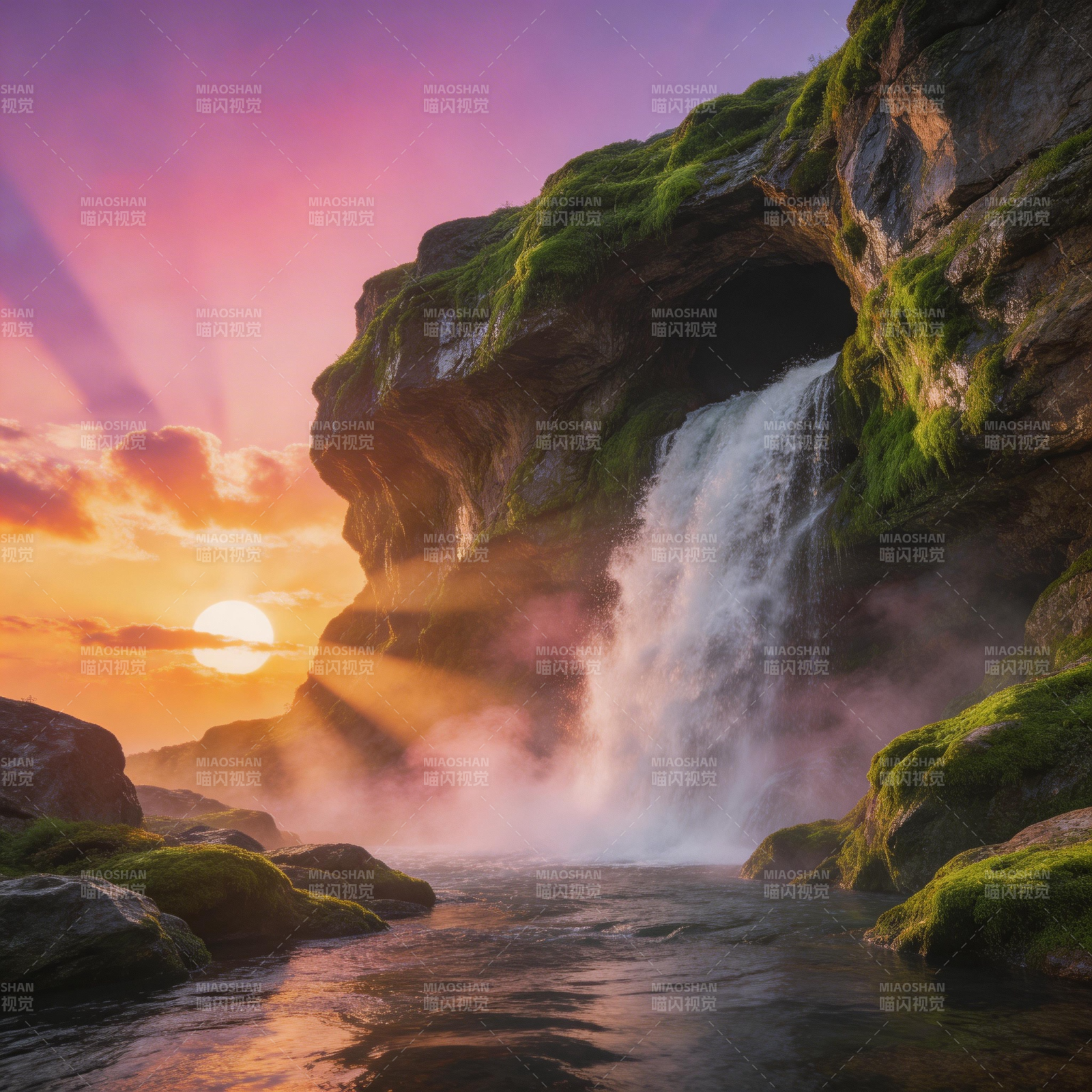 暮色瀑布奇景图片