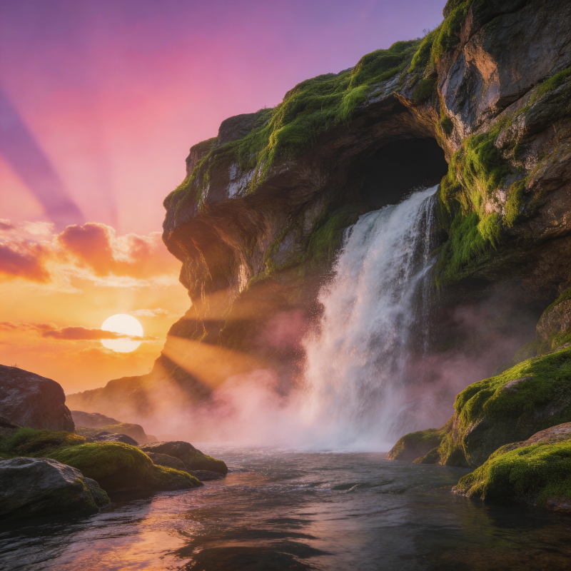 暮色瀑布奇景图片