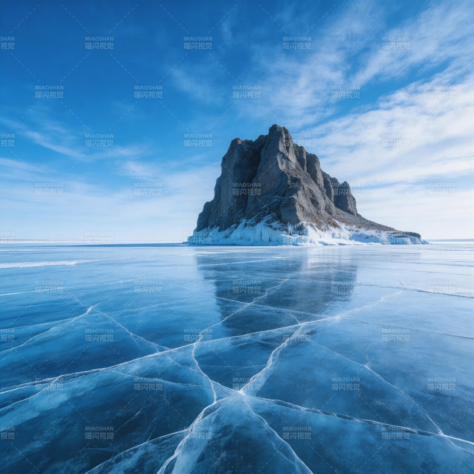 冰湖孤峰图片