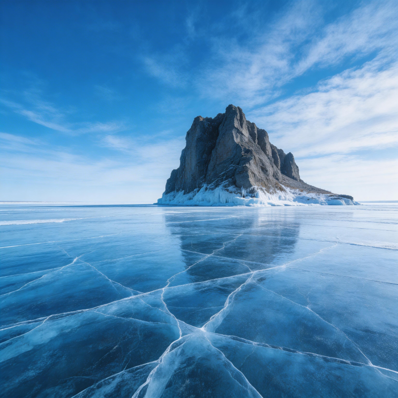 冰湖孤峰图片