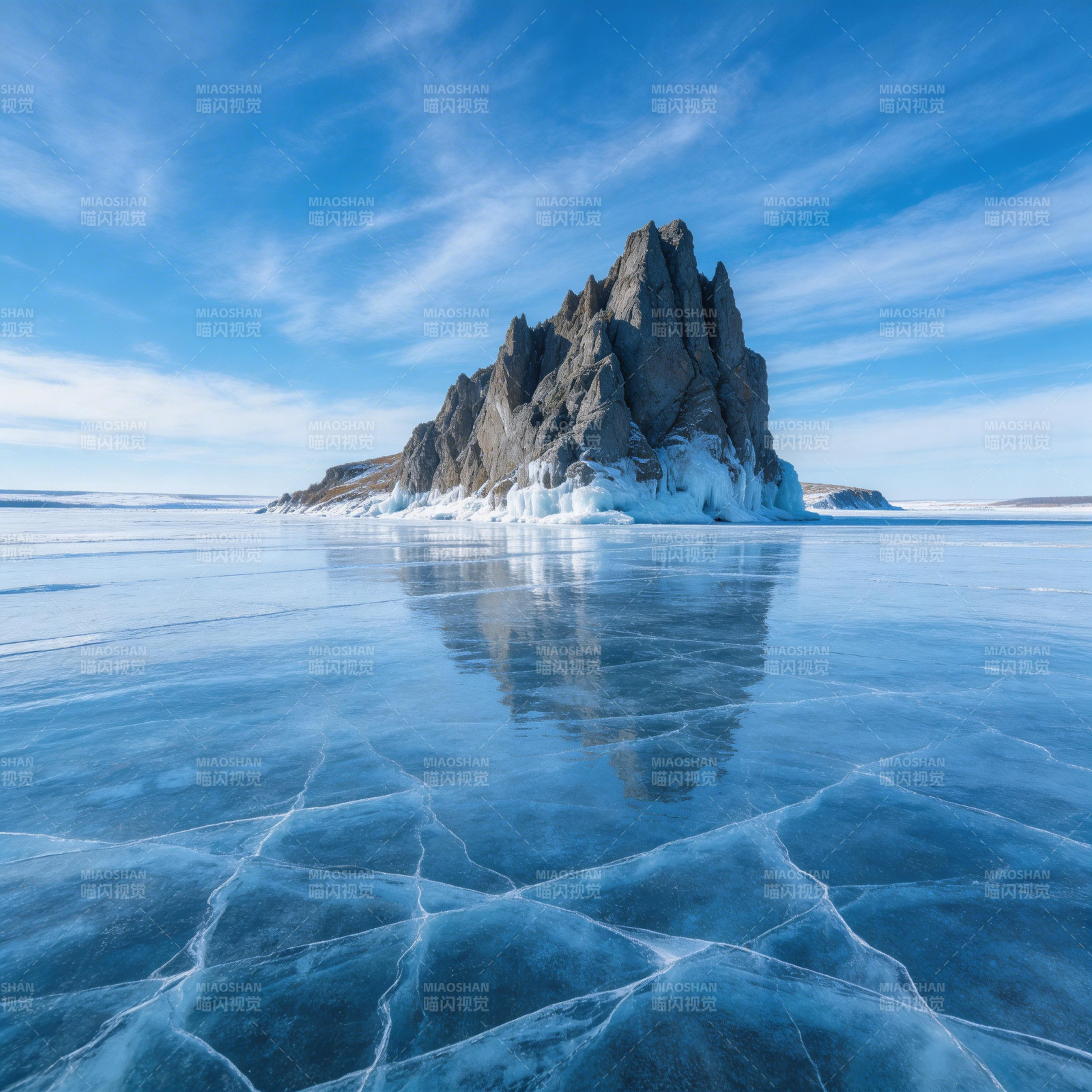 冰湖奇峰倒影图片