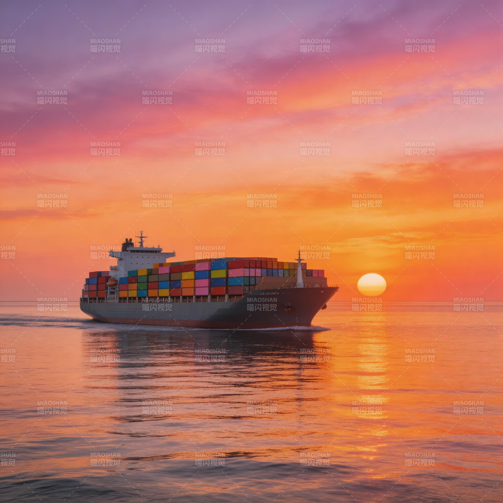 夕阳下的货轮图片