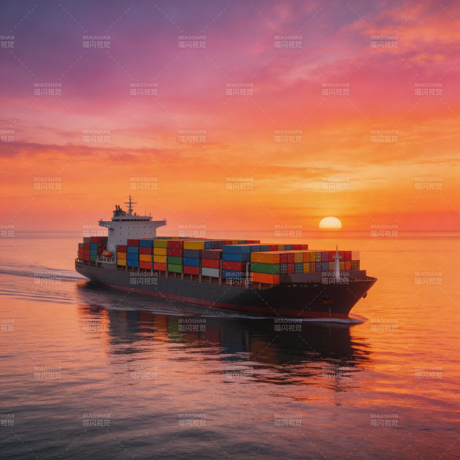 夕阳下的货轮图片
