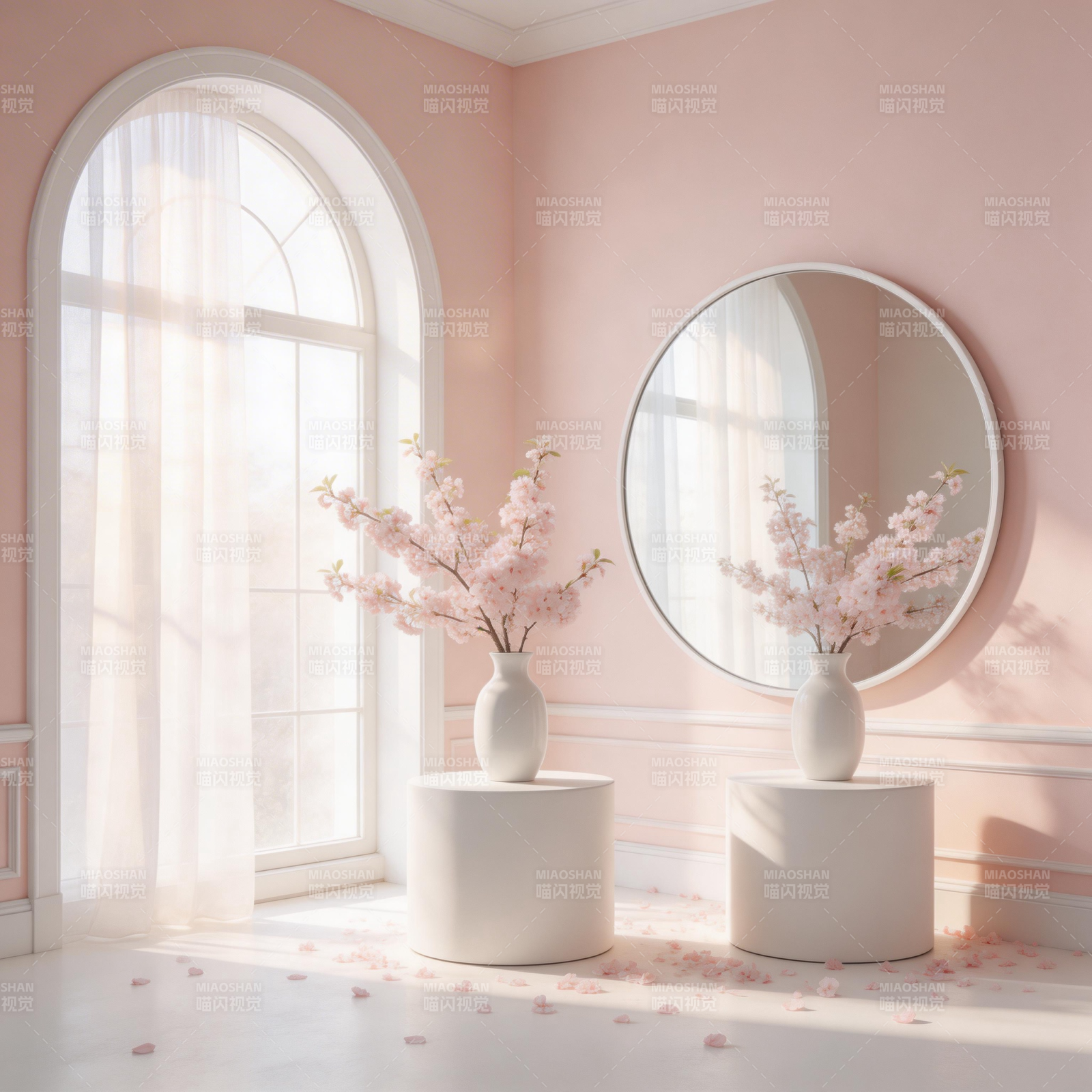 粉墙花影映镜中图片