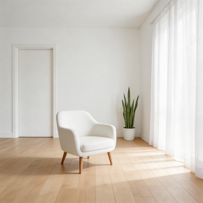 简约白椅静谧角落图片