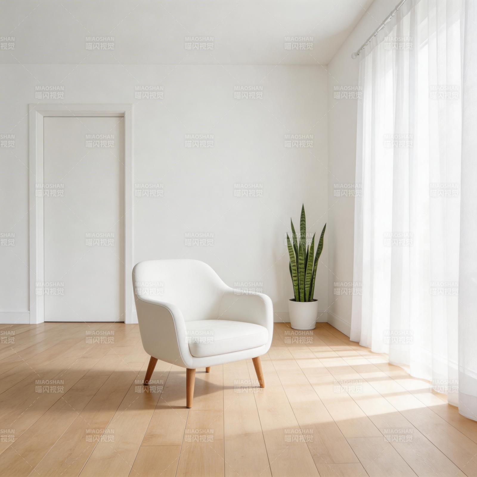 简约白椅静谧角落图片