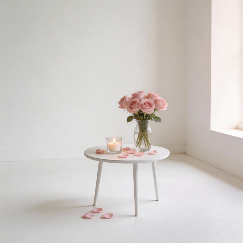 玫瑰与烛光的静谧图片