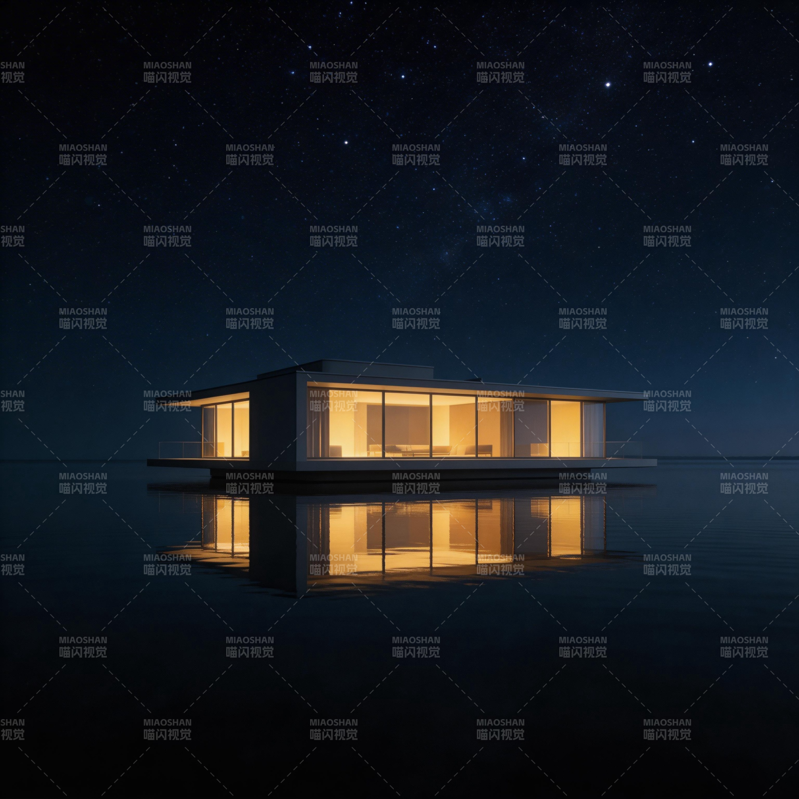 星空下的水屋图片