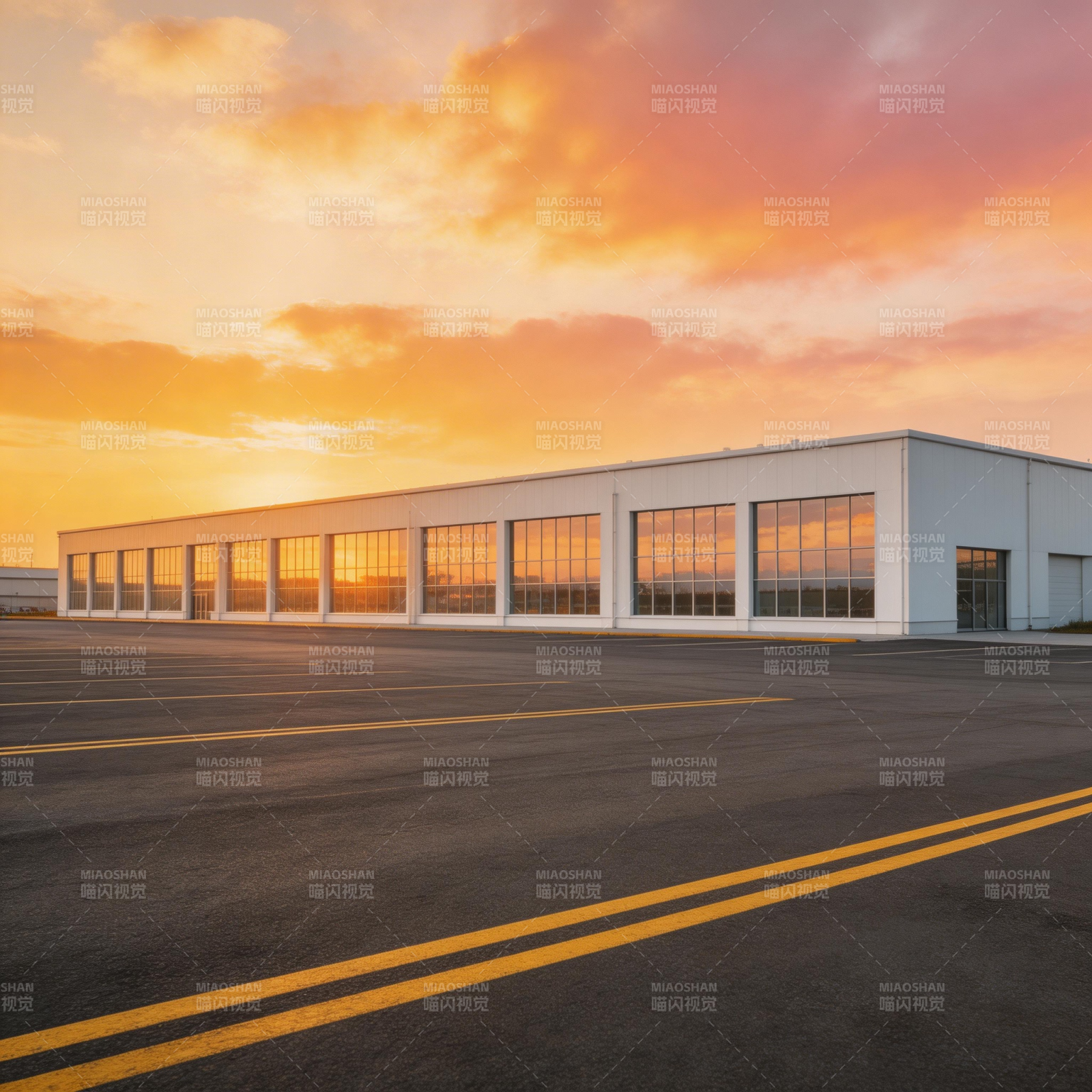 夕阳下的现代厂房图片