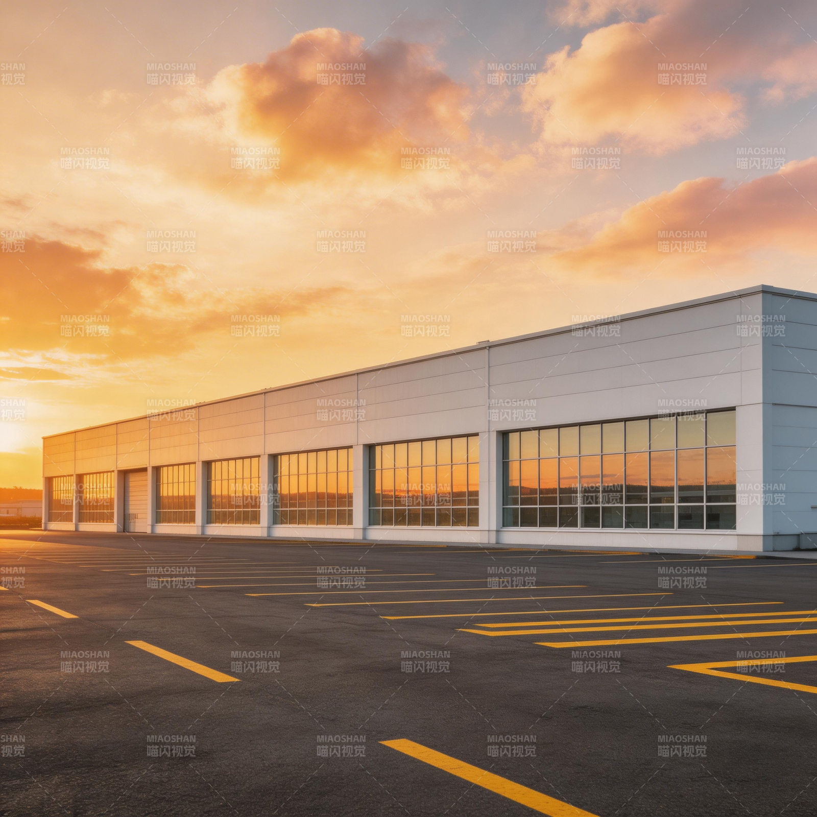 夕阳下的现代厂房图片