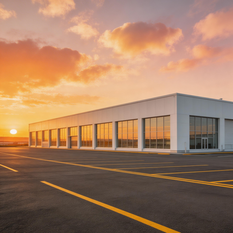 日落下的现代建筑图片