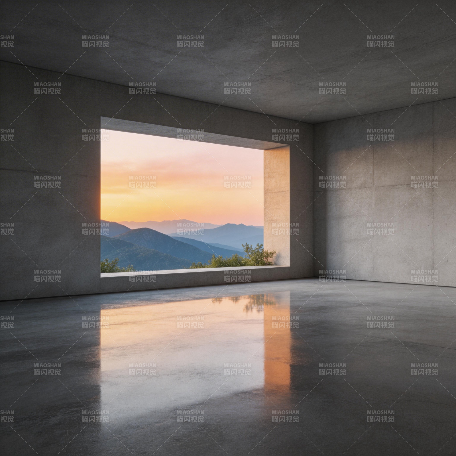 窗景山河日落图片