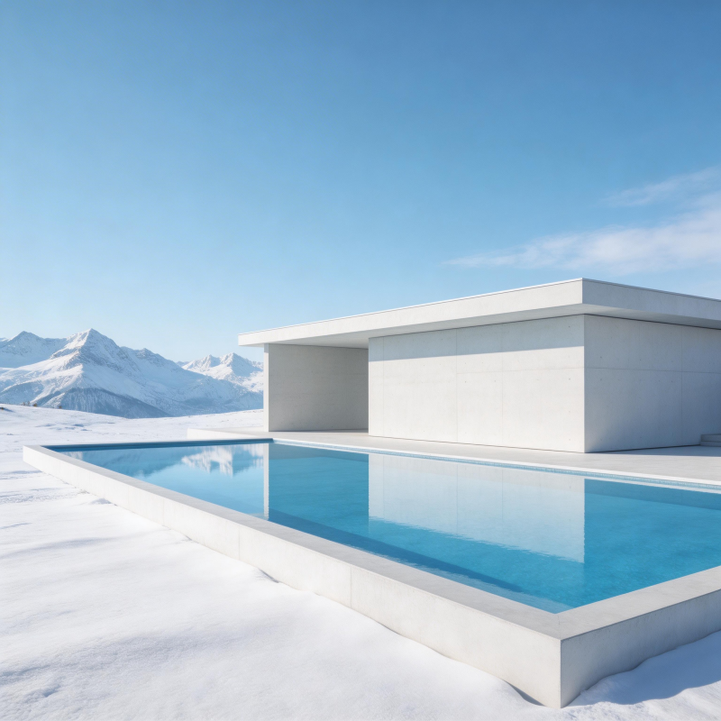 雪中泳池与现代建筑图片