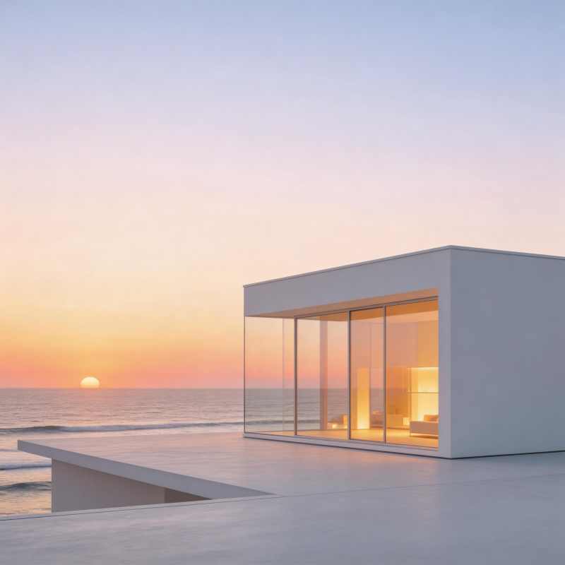 海边日落现代居所图片