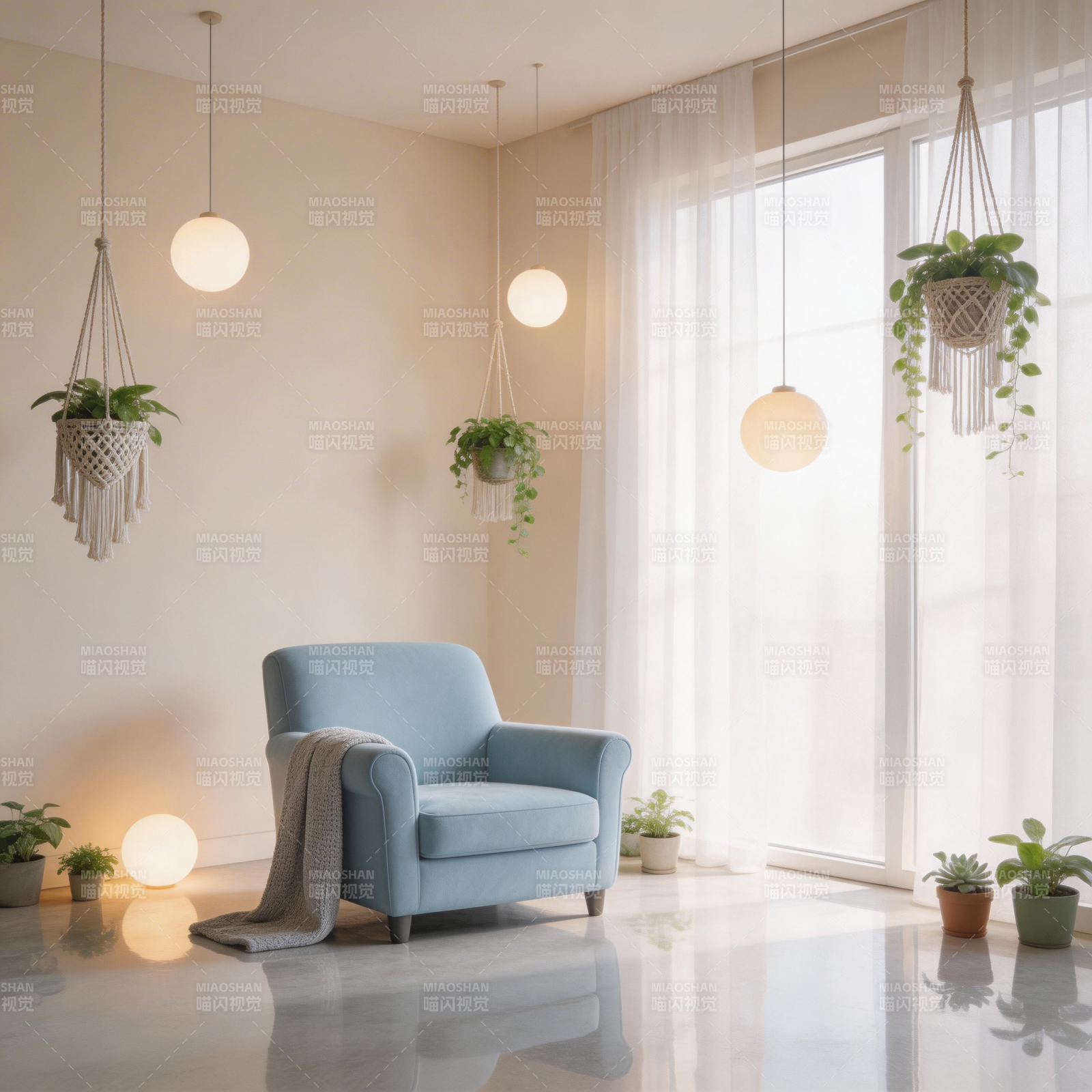 温馨客厅绿植点缀图片