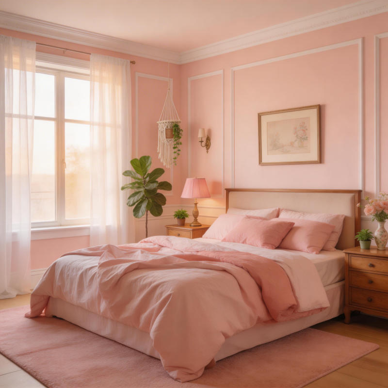 粉红卧室温馨雅致图片