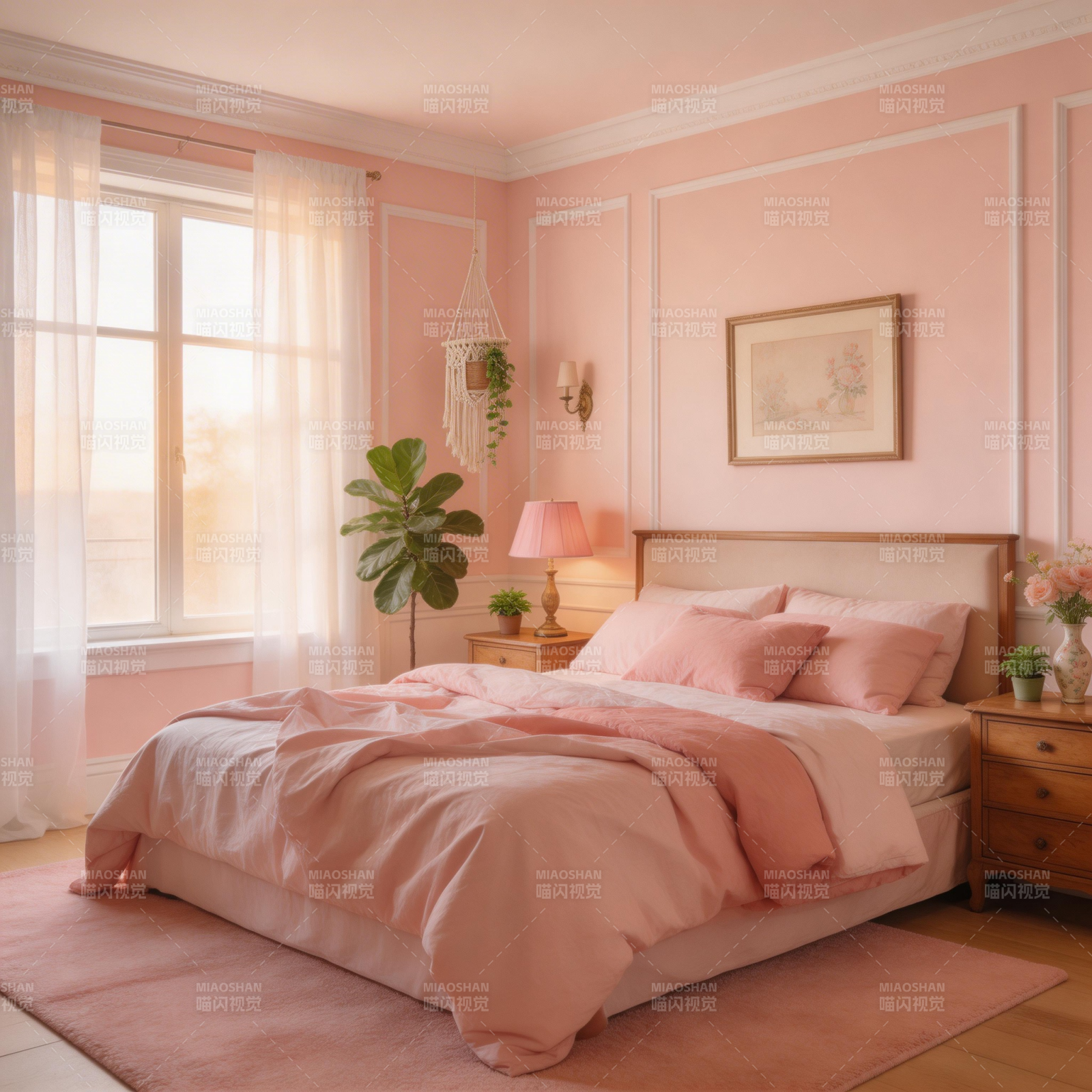 粉红卧室温馨雅致图片