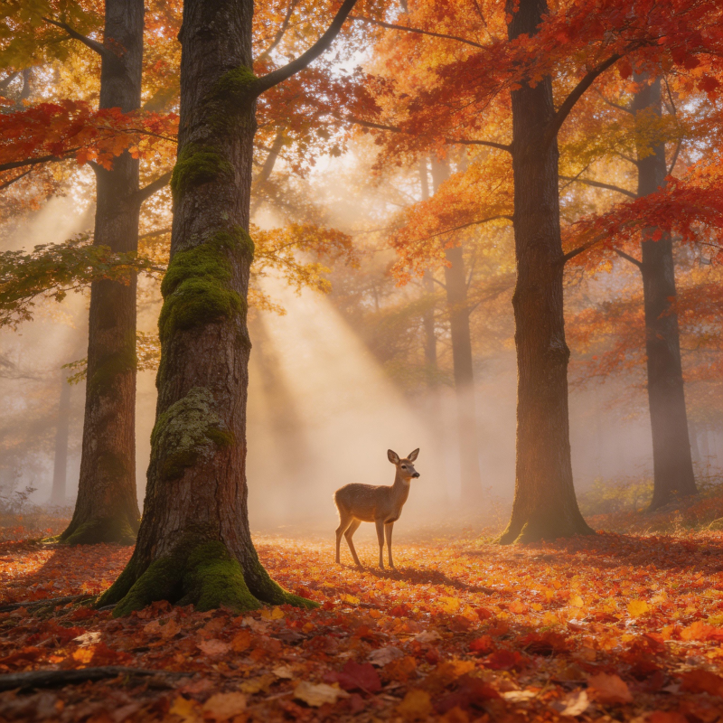秋林鹿影图片