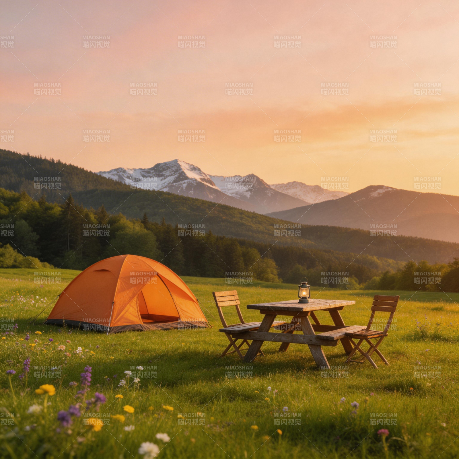 山野露营黄昏景图片