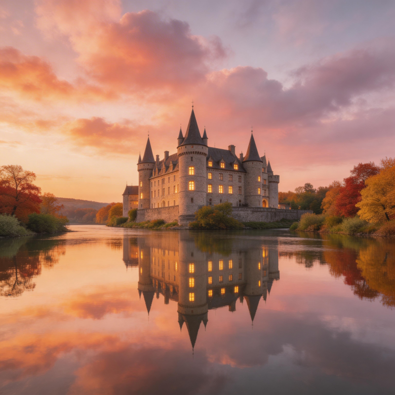 城堡映水秋色美图片