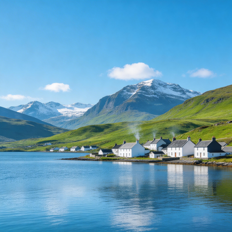 湖畔雪山小屋图片