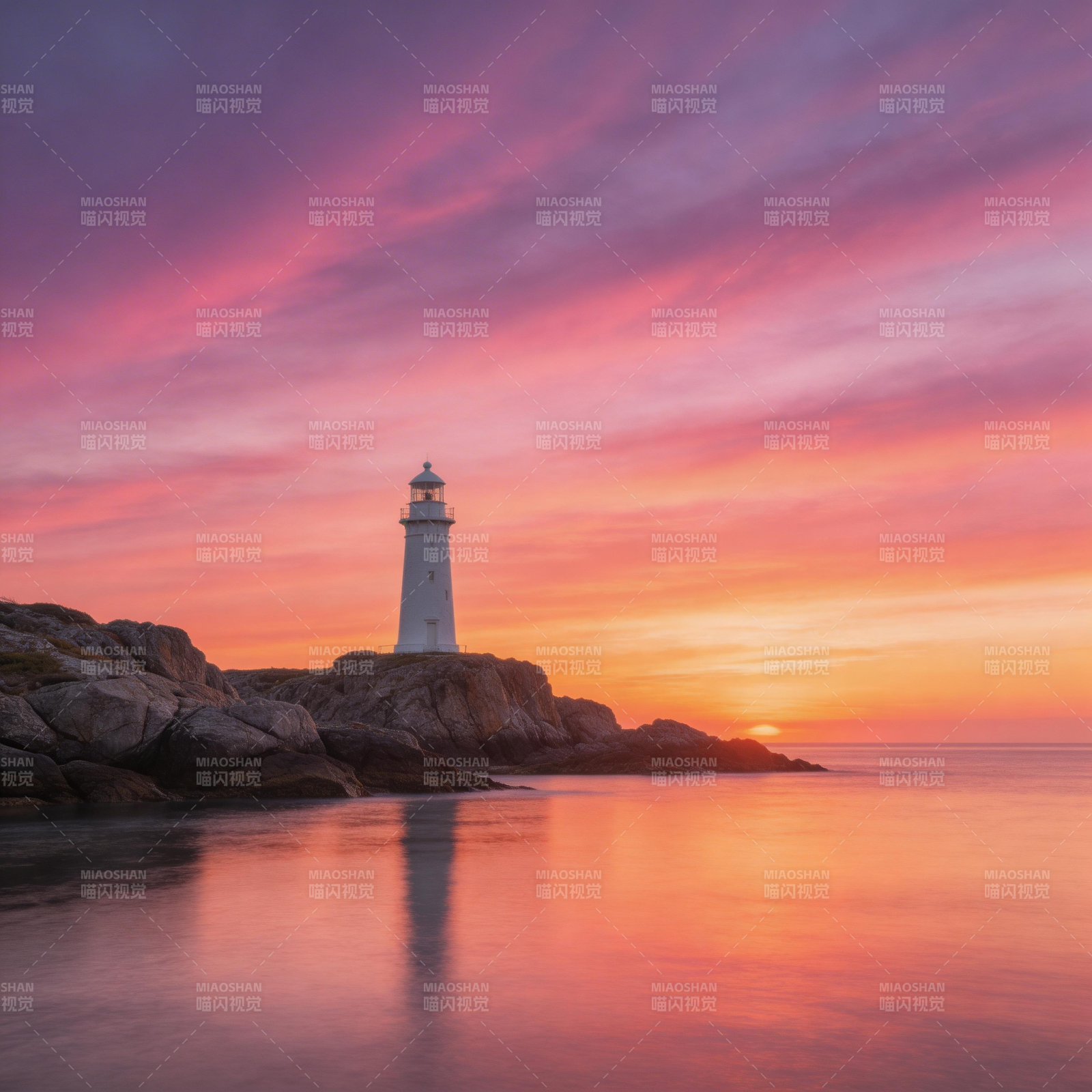 灯塔映霞光图片
