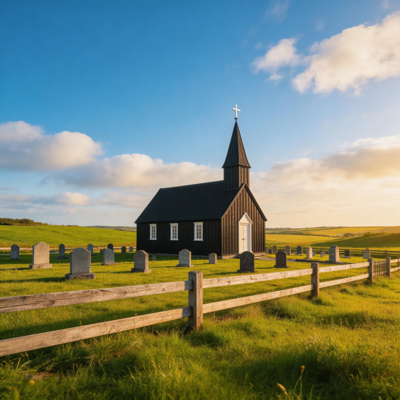 黑教堂静谧田园图片