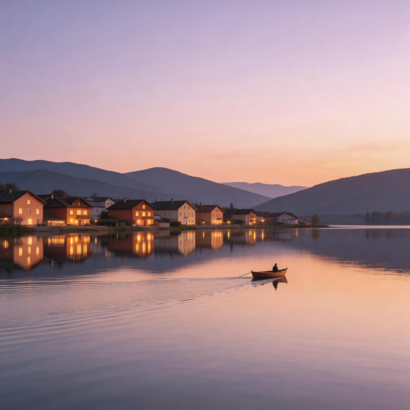 湖畔黄昏静谧景图片