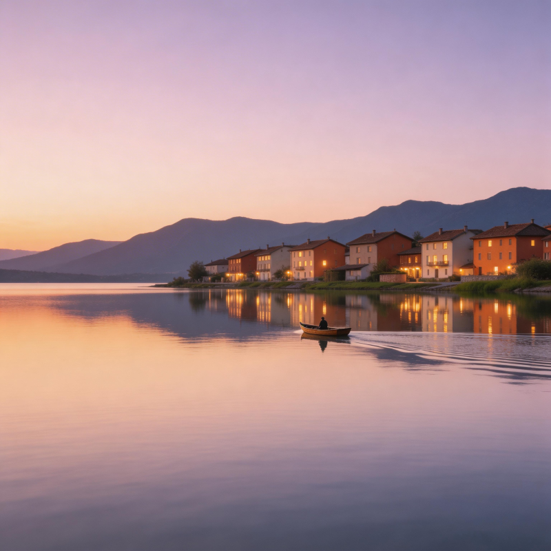 湖畔黄昏静谧景图片