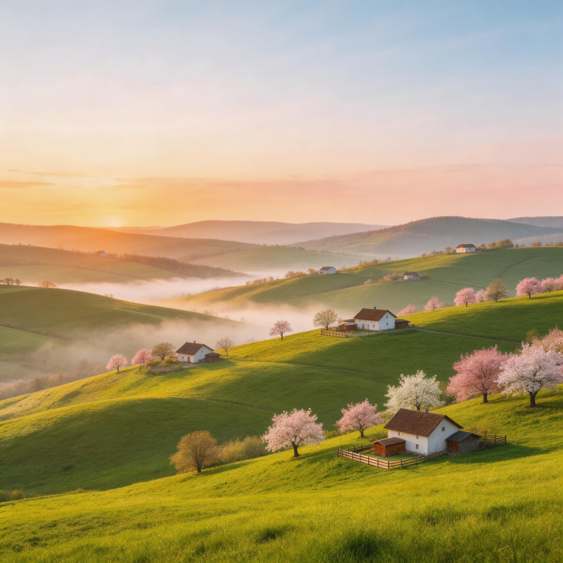 春日田园晨曦图片