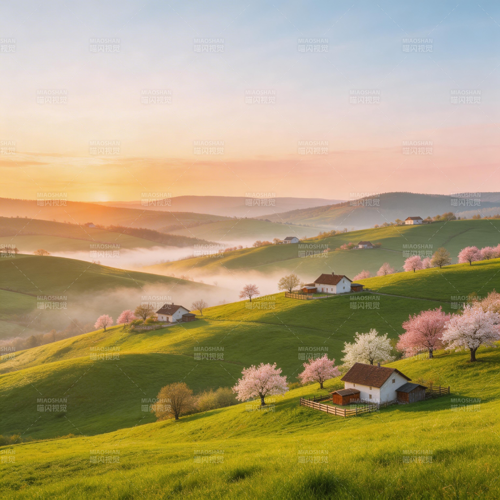 春日田园晨曦图片