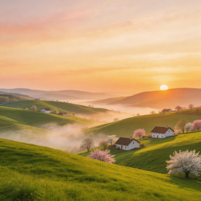 晨曦田园风光图片