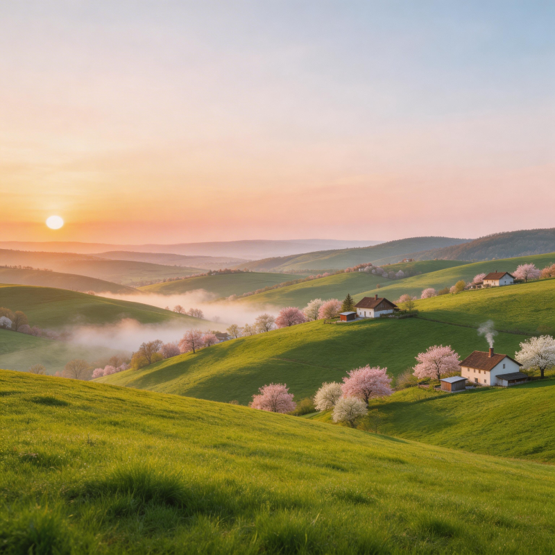 春日田园晨曦图片