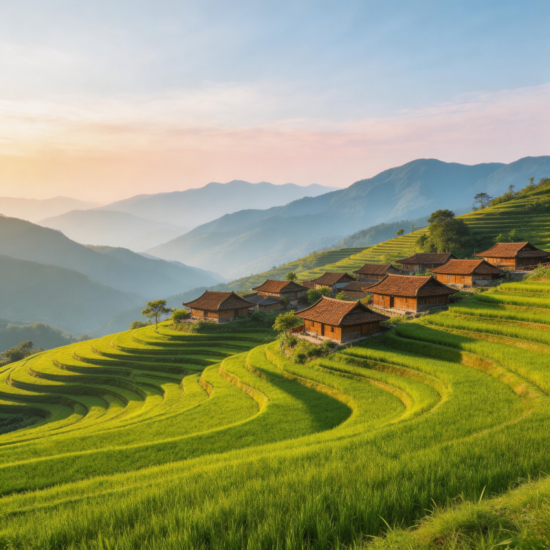 梯田晨曦 山居如画图片