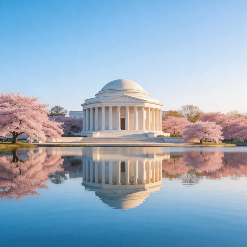 樱花映衬杰斐逊纪念堂图片