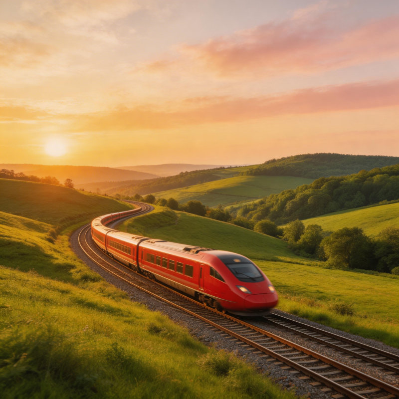 夕阳下的红色列车图片