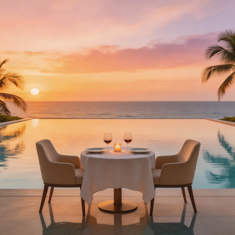 泳池边的浪漫晚餐图片