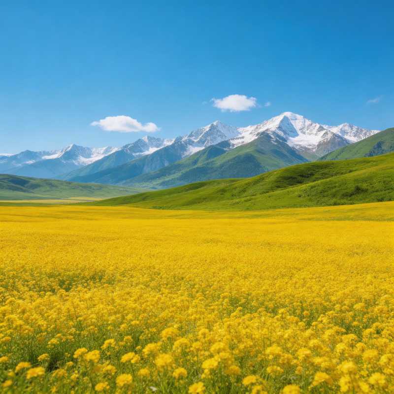 雪山黄花草原图片